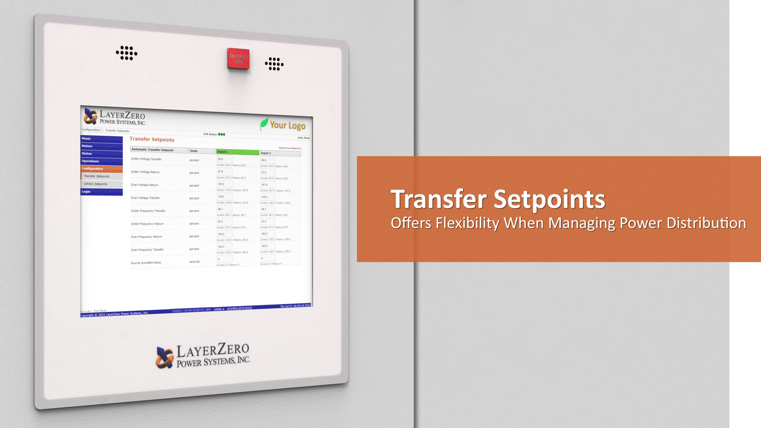 Transfer Setpoints in the LayerZero eSTS Static Transfer Switch
