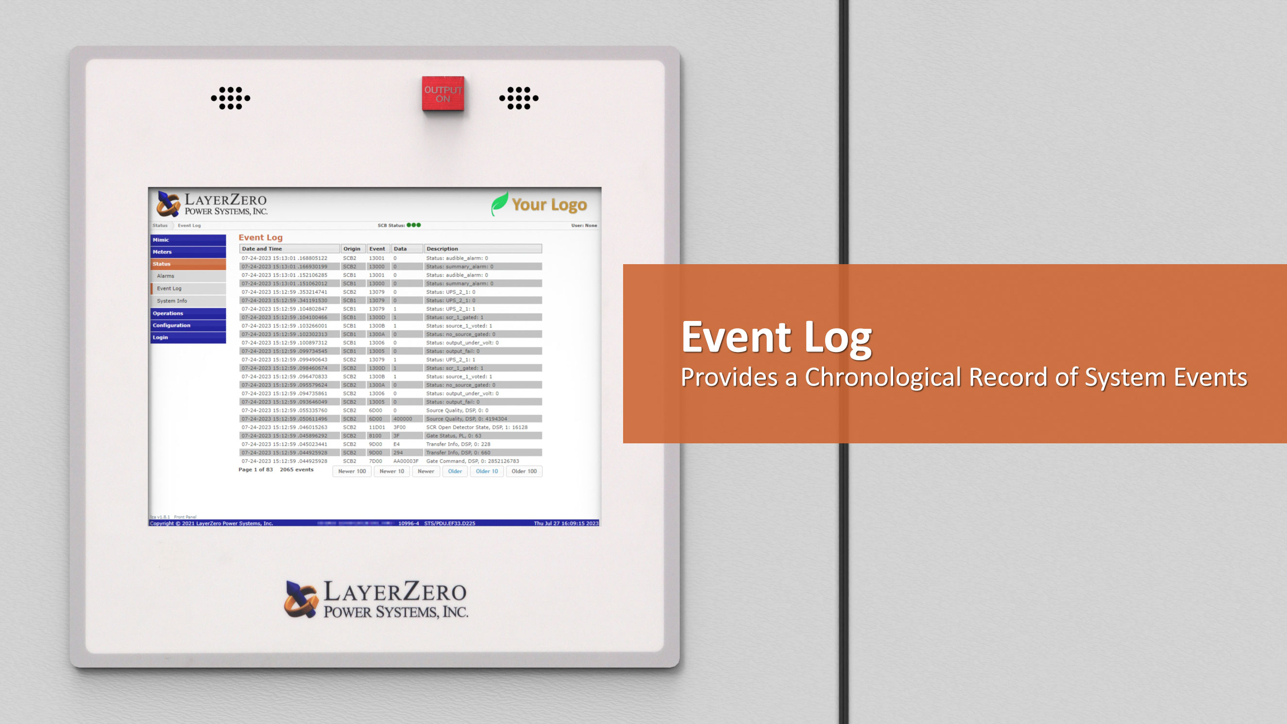 Event Log Screen in the LayerZero eSTS Static Transfer Switch
