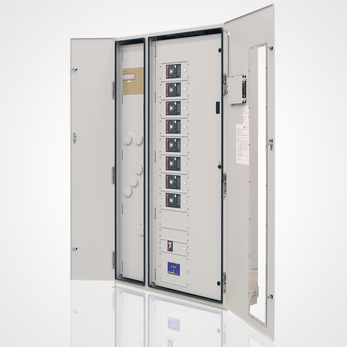 The LayerZero Series 70: eRDP Remote Distribution Panel with Outer Doors Open.