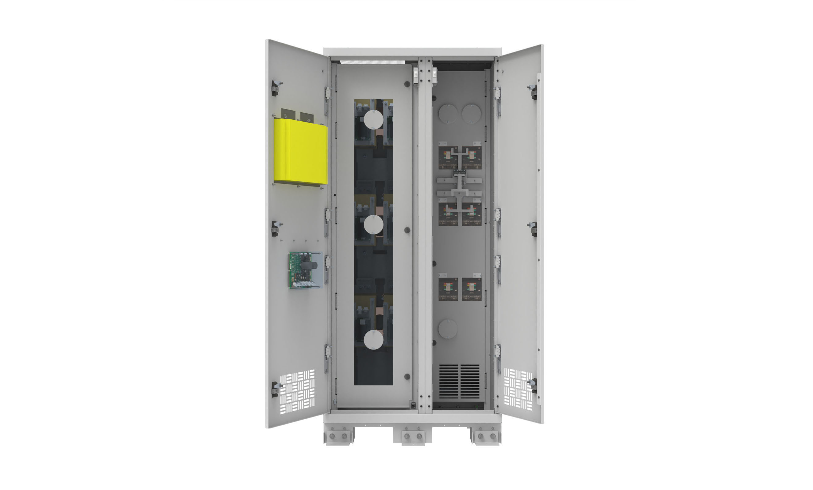 250 A 208 V 3-Pole LayerZero Power Systems Static Transfer Switch with the Outer Doors Open 