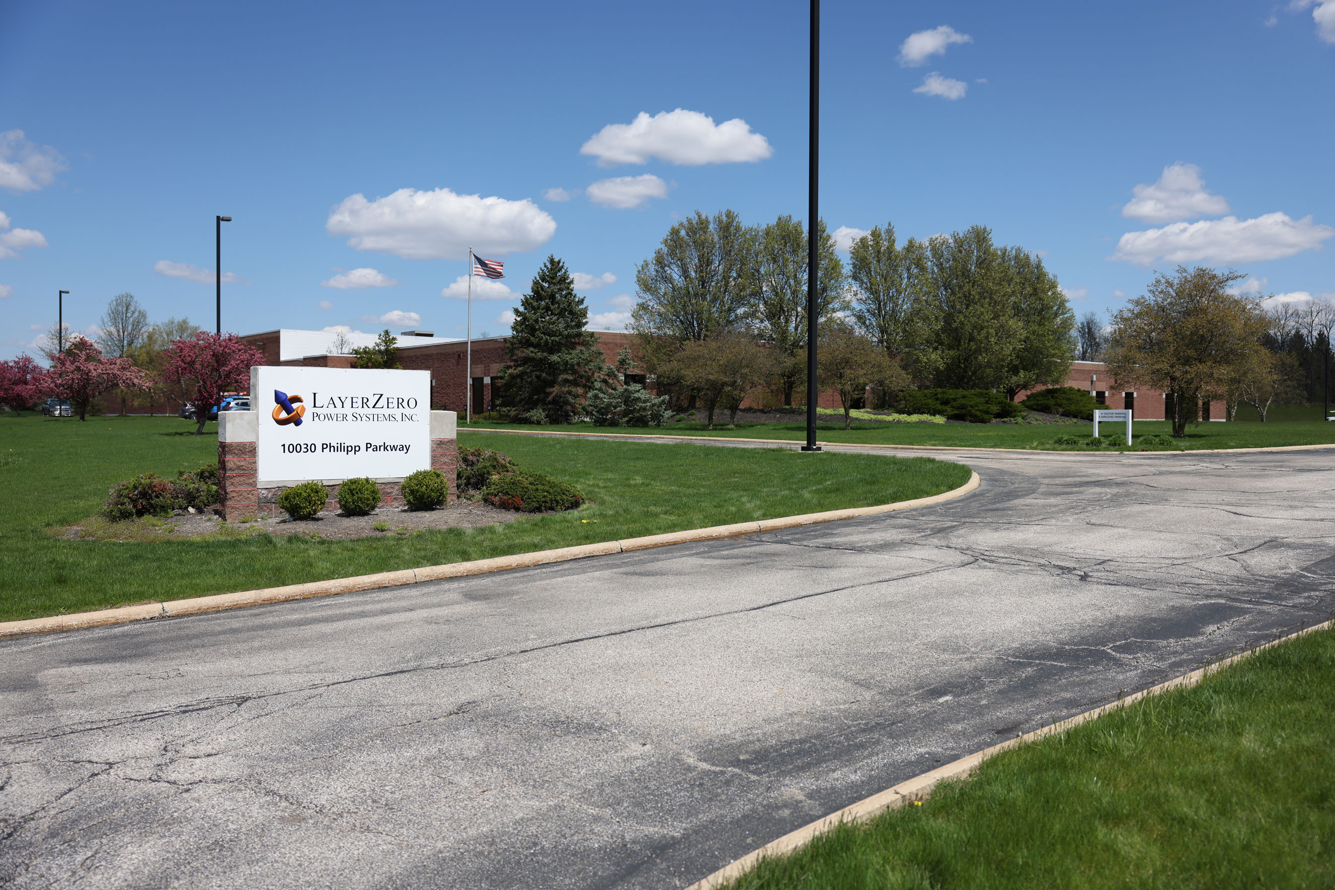 The front sign for LayerZero Power Systems at 10030 Philipp Parkway, Streetsboro, Ohio