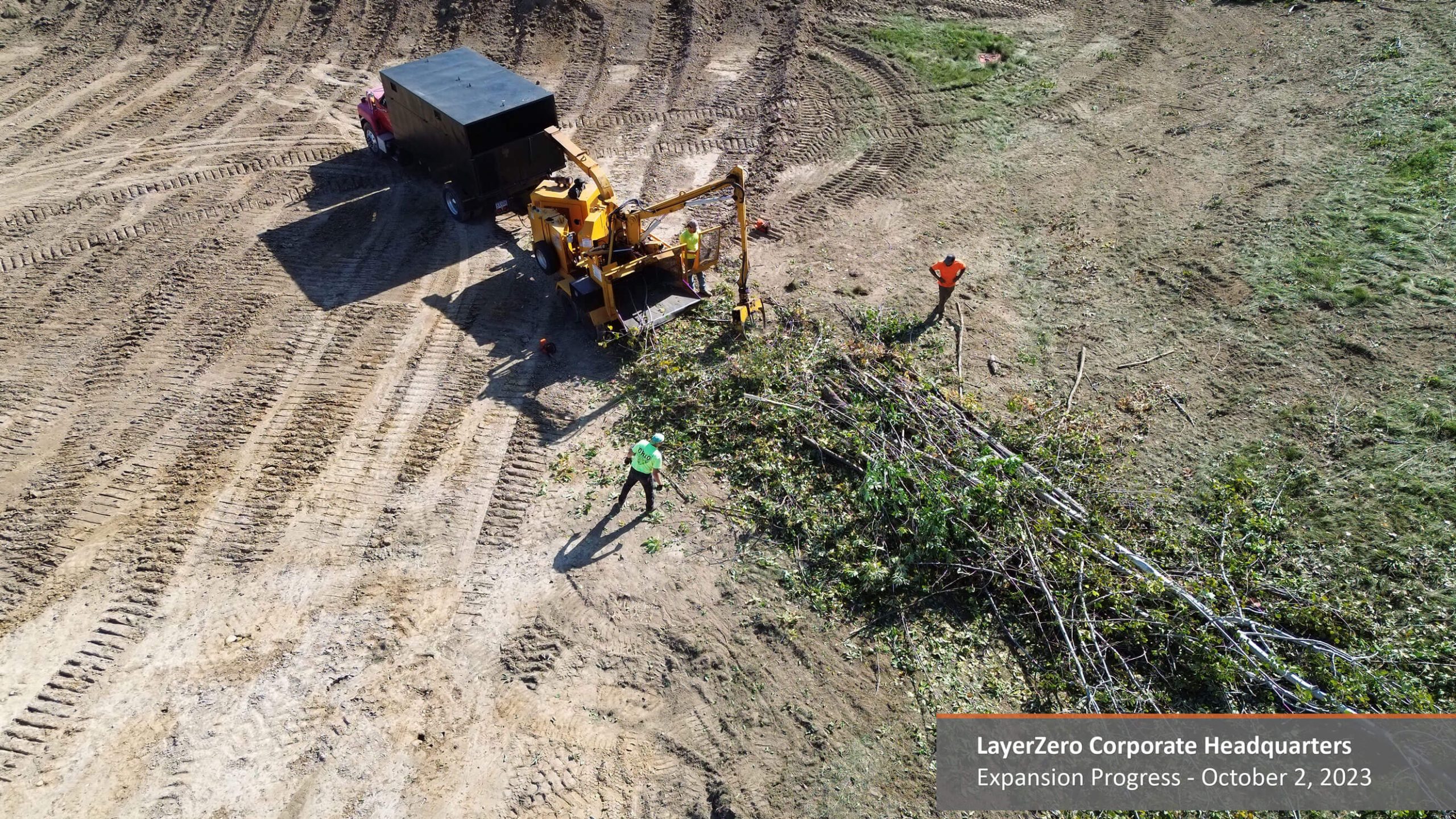 Land clearing operations during LayerZero headquarters expansion at Danner Drive