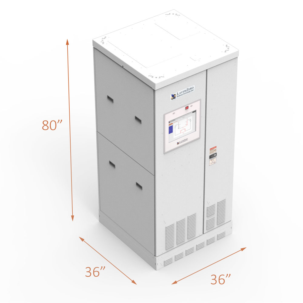 LayerZero® 120–208V 3-pole eSTS cabinet showing 88-inch height, 48-inch width, and 37-inch depth
