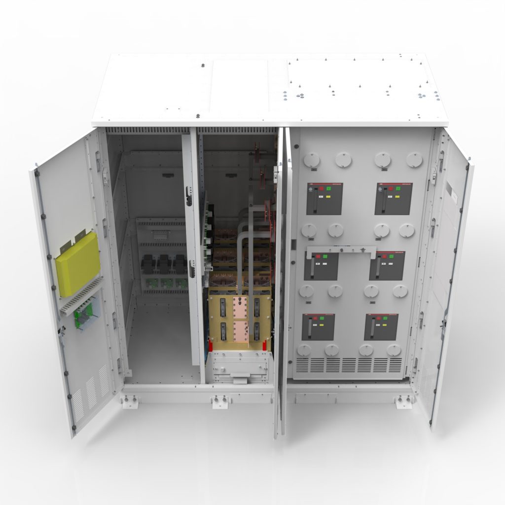 Robust outer doors protect internal assemblies while allowing secure, convenient access for maintenance