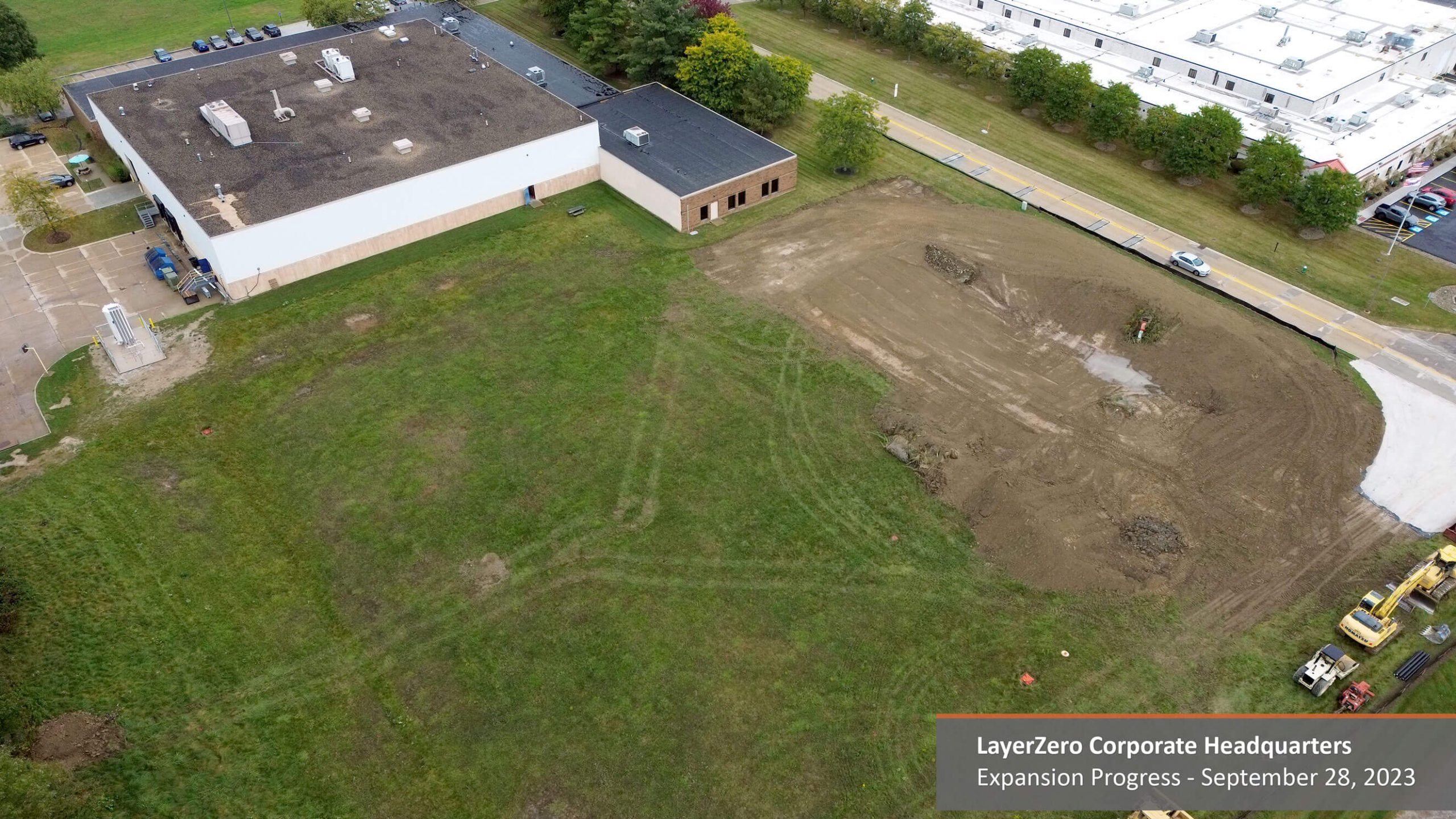 Aerial view of existing LayerZero Power Systems facility and adjacent expansion site