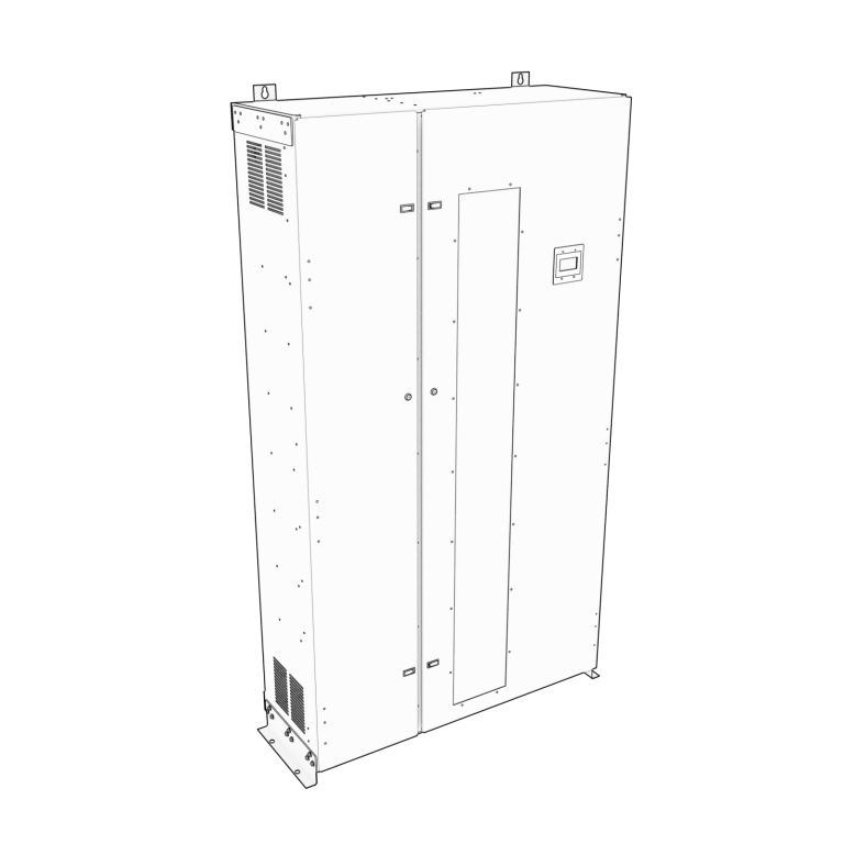 Outline drawing of the eRDP power distribution panel showing enclosure form and front-access layout.