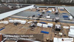Roof construction on the existing Philipp Parkway building at LayerZero Power Systems
