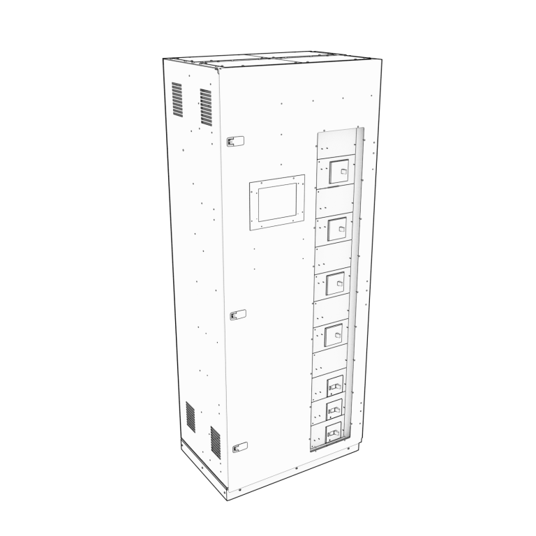Outline drawing of the eRDP-FS power distribution panel showing enclosure form and front-access layout