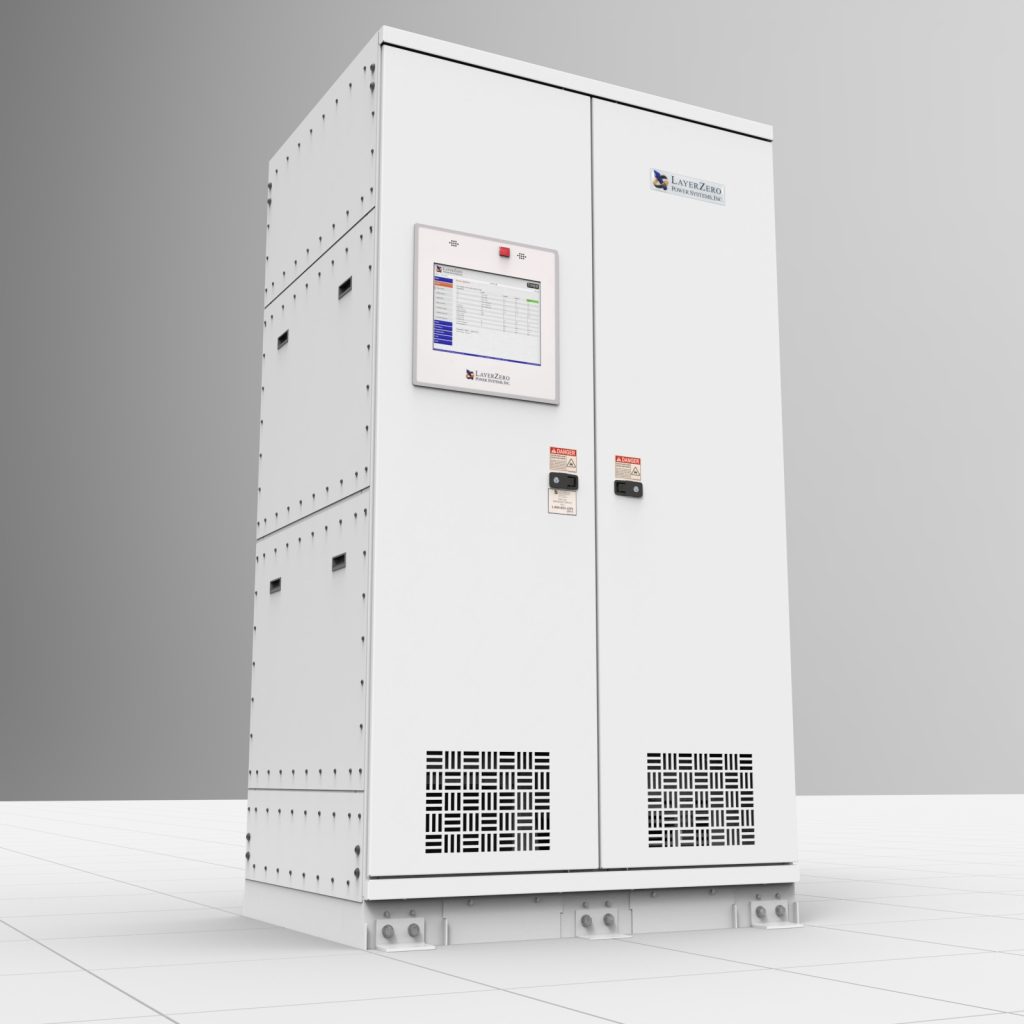 LayerZero® Series 70 web-Enabled Static Transfer Switch (eSTS) in gray finish installed on raised data center floor tiles
