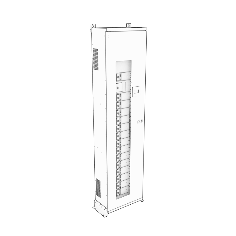 Outline drawing of the eRDP-HD1 power distribution panel showing enclosure form and front-access layout