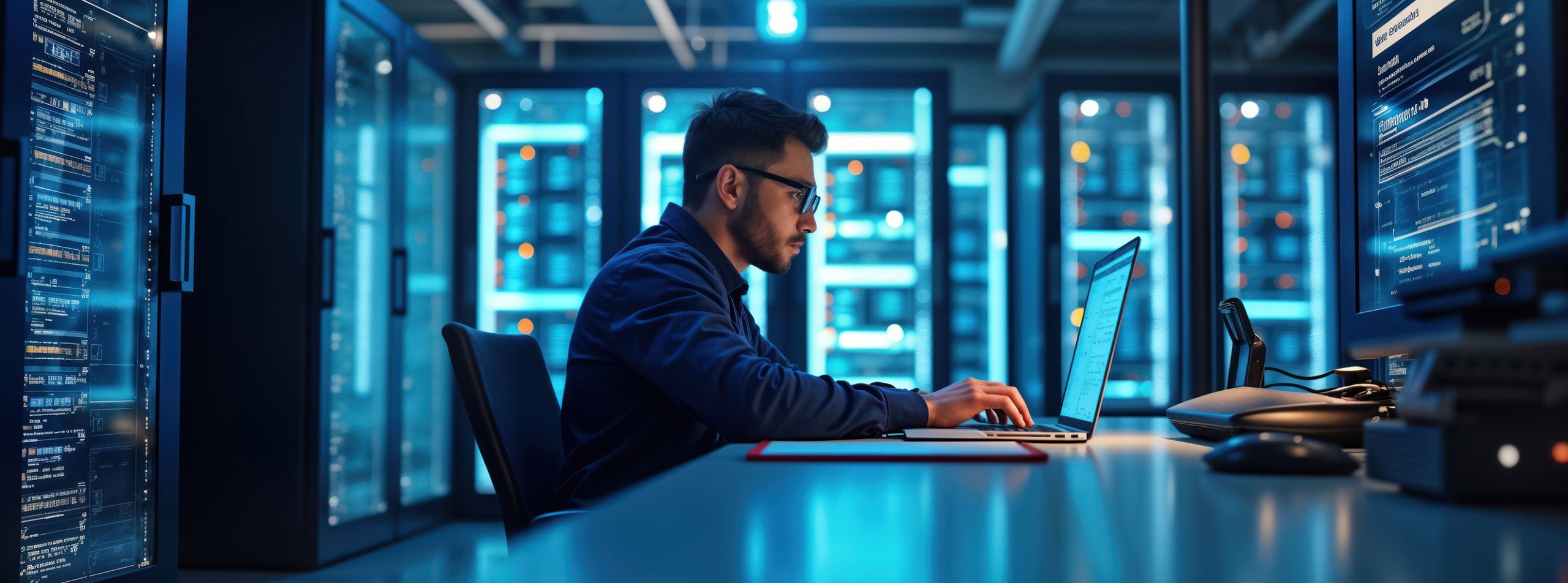IT professional managing enterprise systems in a data center environment requiring reliable, mission-critical power