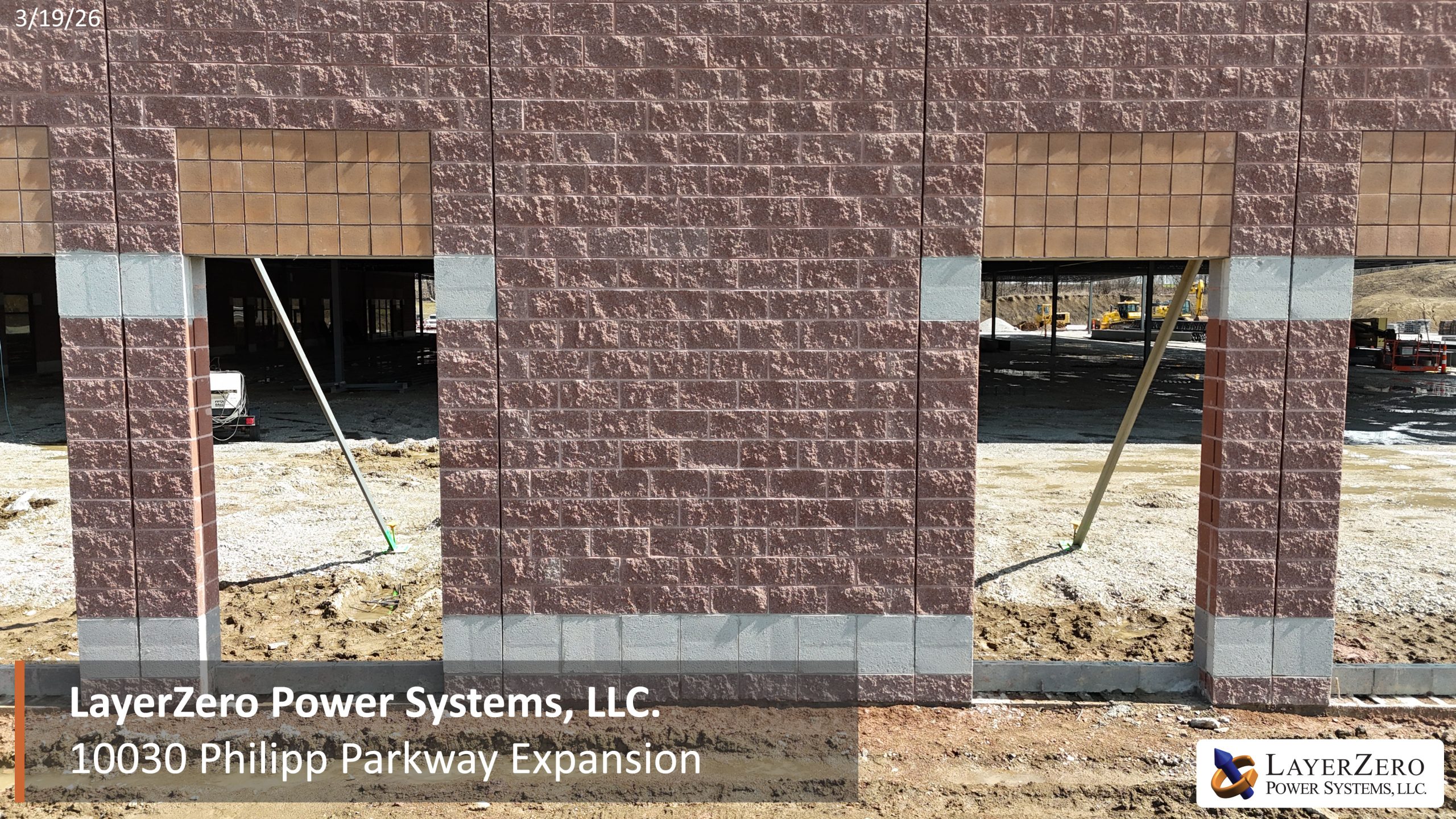Masonry wall detail at LayerZero Power Systems expansion facility under active construction