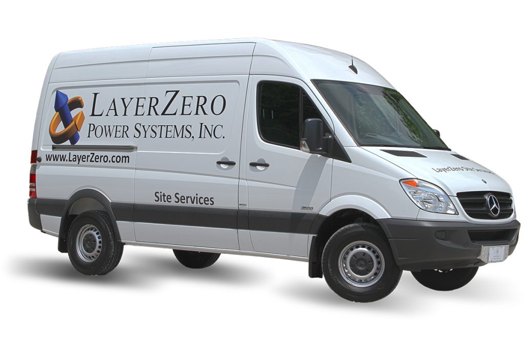 LayerZero Power Systems site services van used for installation, commissioning, and maintenance of mission-critical power distribution equipment.
