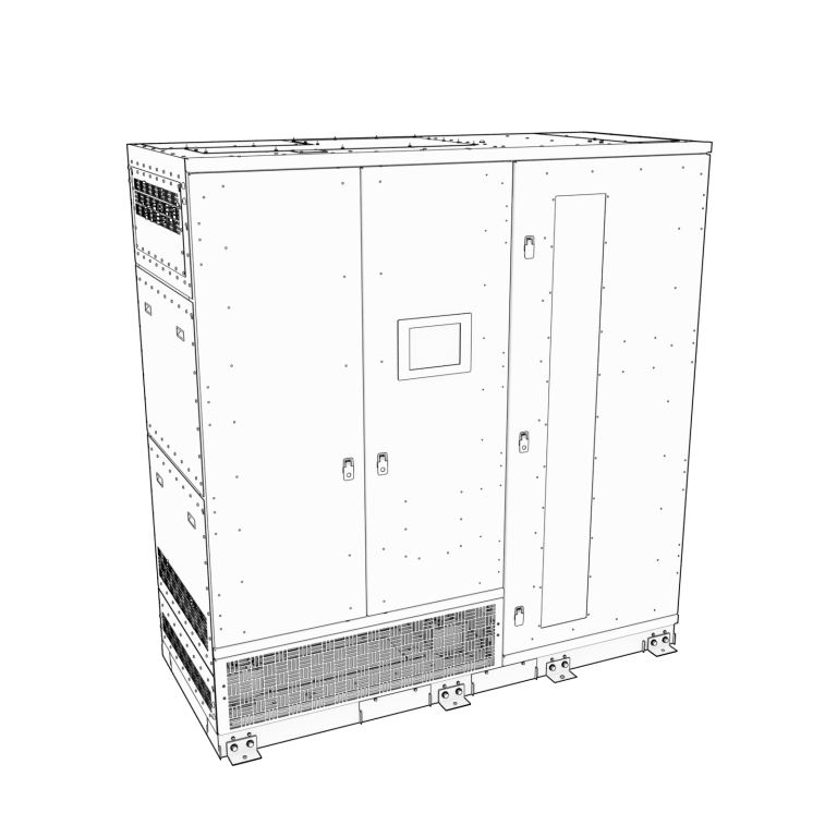 Outline drawing of the power distribution unit showing front-access layout.