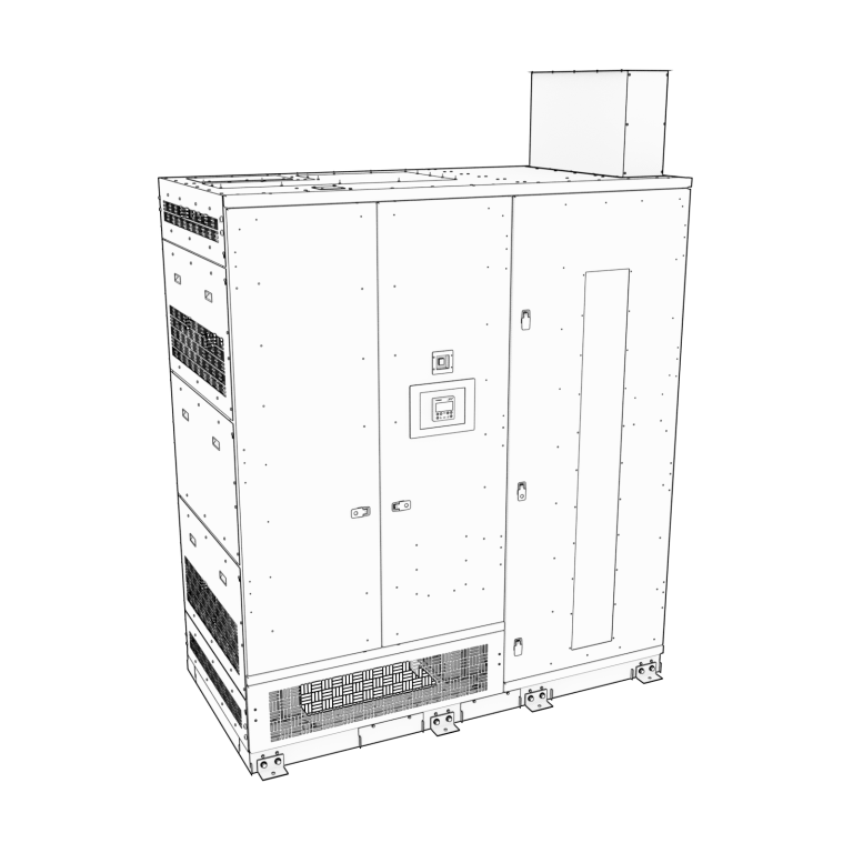 Outline drawing of the power distribution unit showing front-access layout.