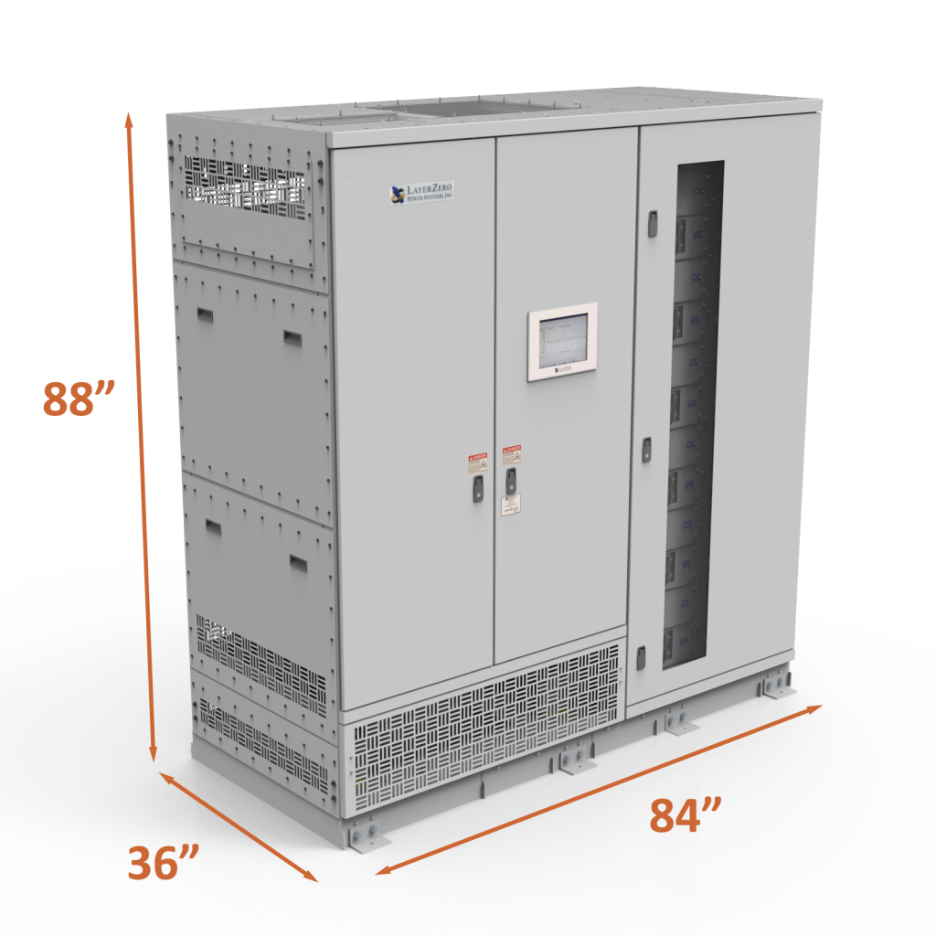 LayerZero Power Systems ePODs400-500 kVA power distribution unit with showing overall dimensions
