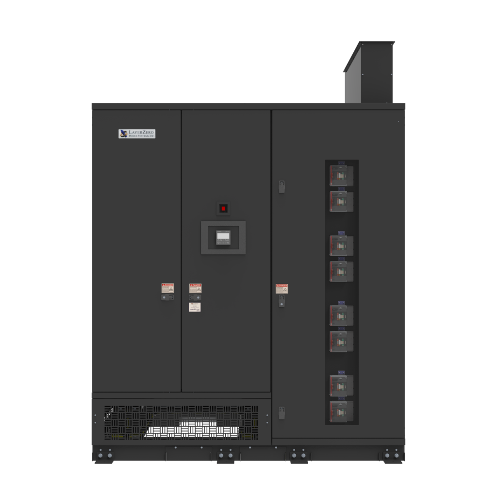 LayerZero Power Systems ePODs 750 kVA power distribution unit with fixed subfeeds, front view