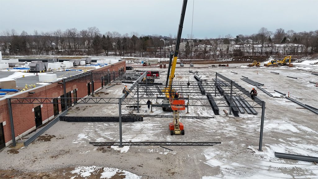 Steel framing installation underway at LayerZero Power Systems’ Philipp Parkway expansion facility in Aurora, Ohio