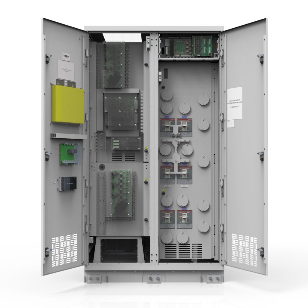 Robust outer doors protect internal assemblies while allowing secure, convenient access for maintenance