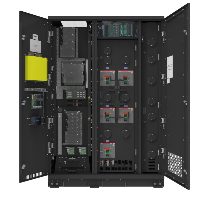 Robust outer doors protect internal assemblies while allowing secure, convenient access for maintenance