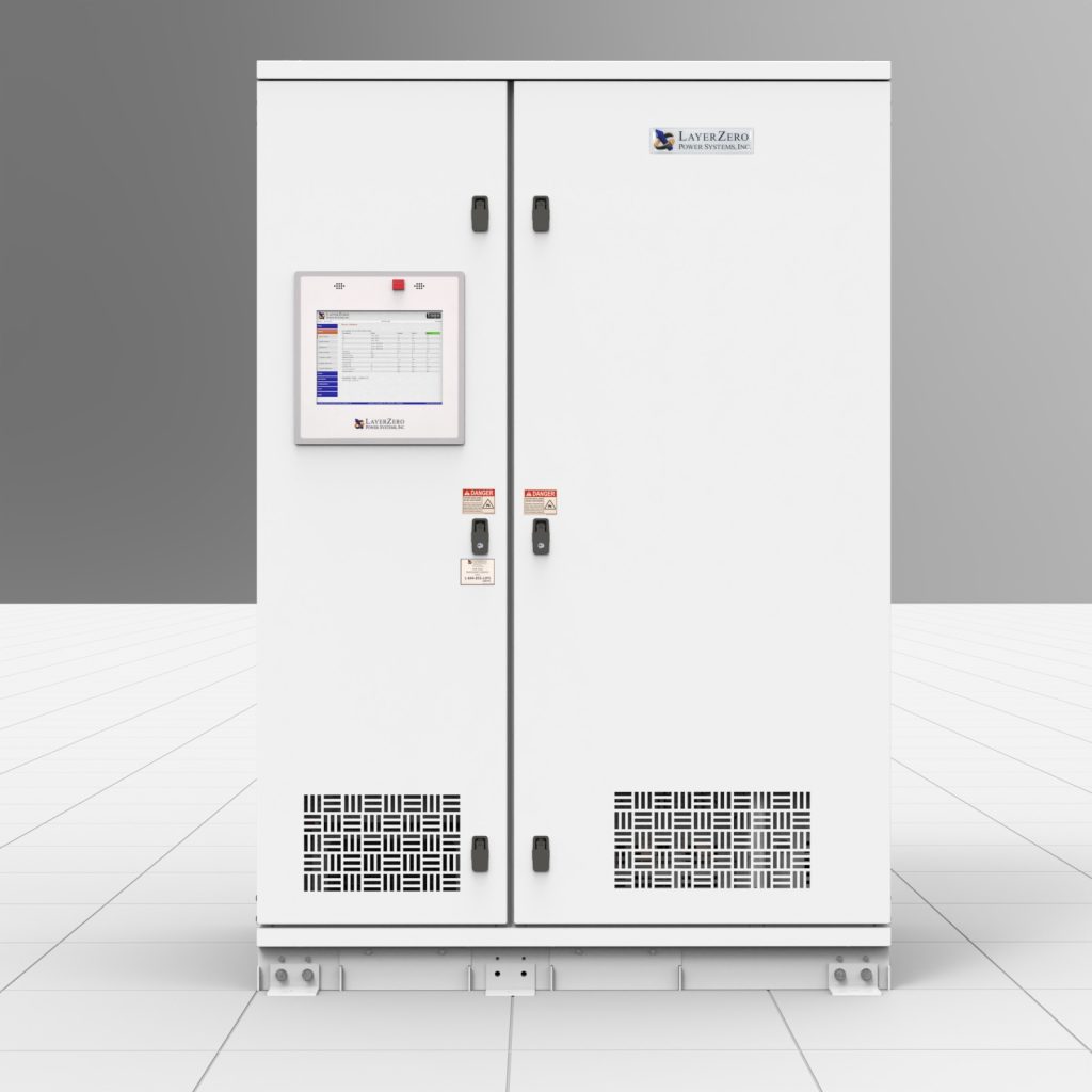 LayerZero® Series 70 web-Enabled Static Transfer Switch (eSTS) in gray finish installed on raised data center floor tiles