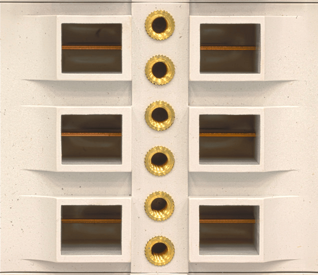 Close-up of SafePanel bus interface with precision brass contact inserts