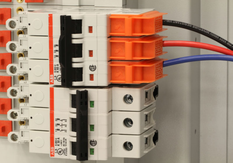 LayerZero® SafePanel breaker installation with finger-safe bus interface and terminated phase conductors
