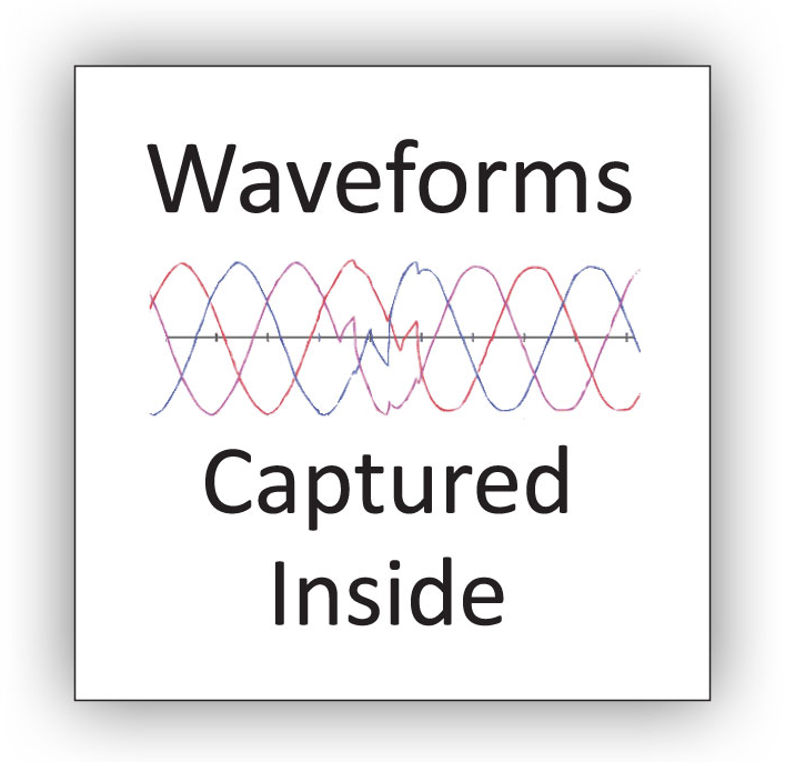 Waveform capture graphic showing voltage and current disturbance data recorded inside LayerZero power distribution equipment